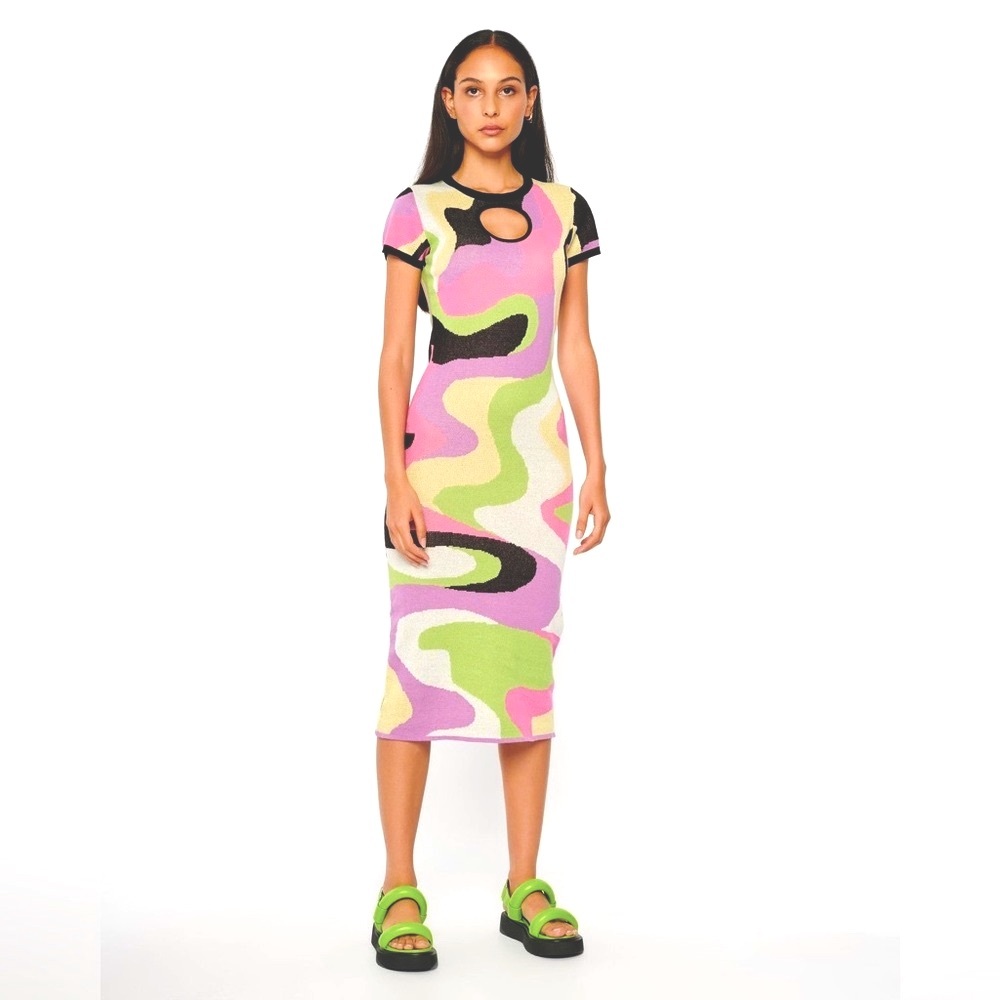 URBAN OUTFITTERS - ANOTHER GIRL COTTON PSYCHEDELIC KNIT CUT OUT MIDI DRESS